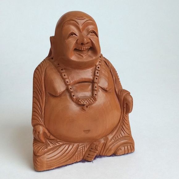 Vintage Hard Carved Wooden Sitting Buddha 4” Tall